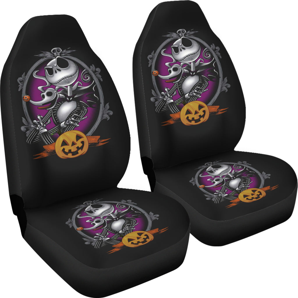 Nightmare Before Christmas Cartoon Car Seat Covers | Evil Jack With Zero Dog Smiling Pumpkin Seat Covers Ci092402