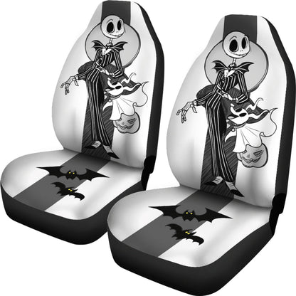 Nightmare Before Christmas Cartoon Car Seat Covers - Happy Jack Skellington And Zero Dog Black White Seat Covers Ci092802