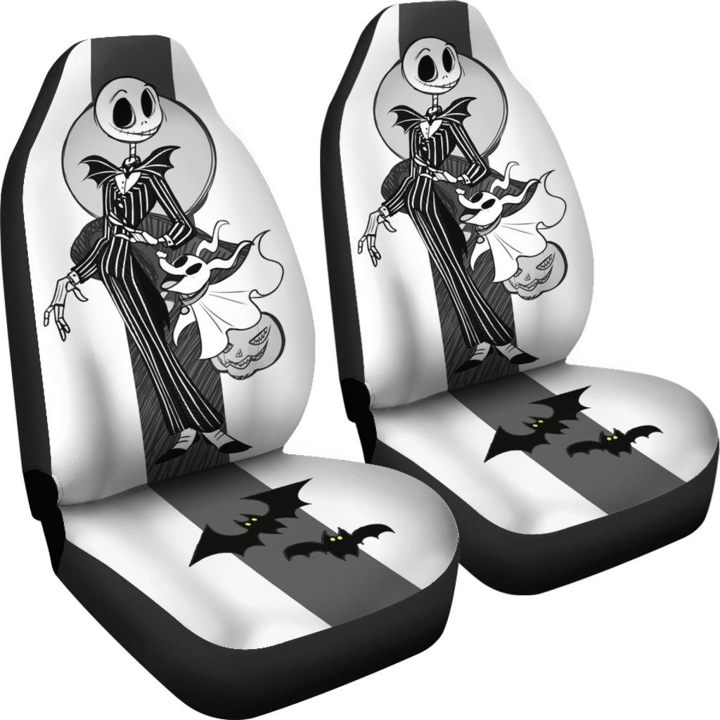 Nightmare Before Christmas Cartoon Car Seat Covers - Happy Jack Skellington And Zero Dog Black White Seat Covers Ci092802