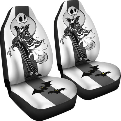 Nightmare Before Christmas Cartoon Car Seat Covers - Happy Jack Skellington And Zero Dog Black White Seat Covers Ci092802
