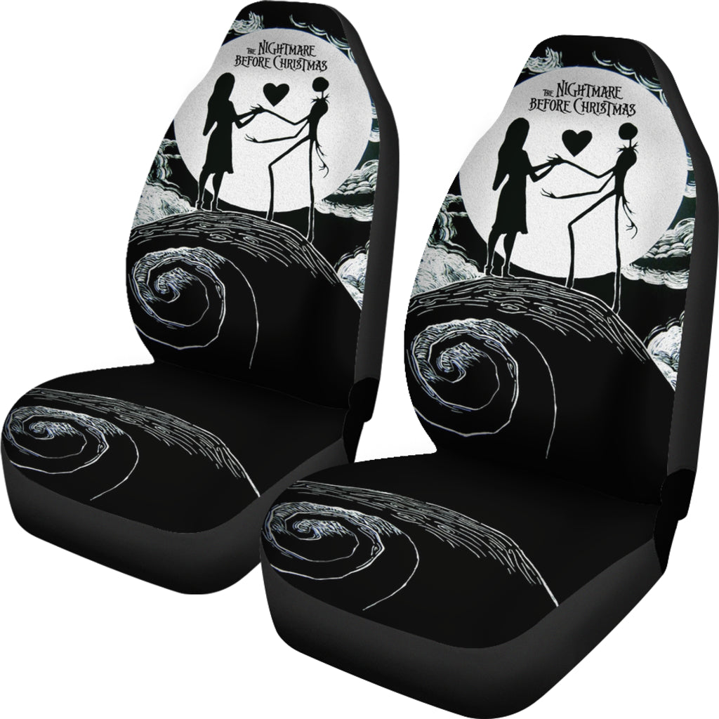 Nightmare Before Christmas Cartoon Car Seat Covers | Jack And Sally Love On Hill Pencil Drawing Seat Covers Ci100503