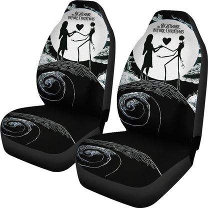 Nightmare Before Christmas Cartoon Car Seat Covers | Jack And Sally Love On Hill Pencil Drawing Seat Covers Ci100503