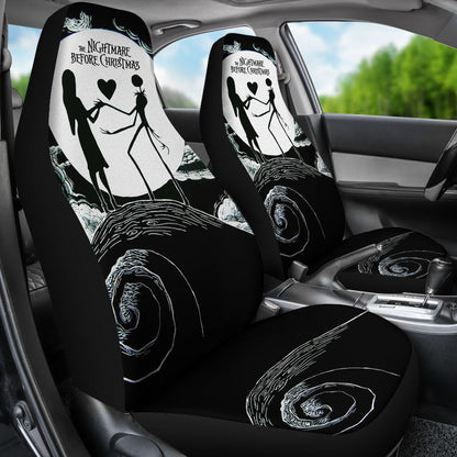 Nightmare Before Christmas Cartoon Car Seat Covers | Jack And Sally Love On Hill Pencil Drawing Seat Covers Ci100503