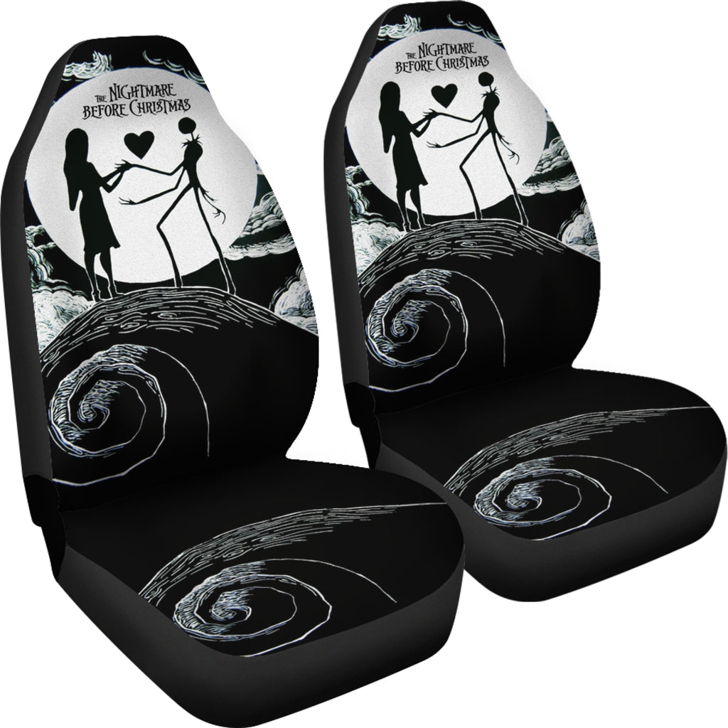 Nightmare Before Christmas Cartoon Car Seat Covers | Jack And Sally Love On Hill Pencil Drawing Seat Covers Ci100503