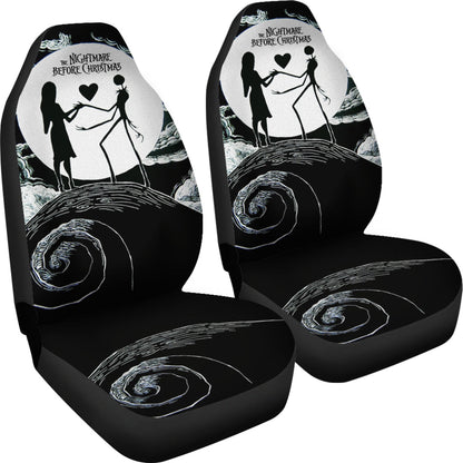 Nightmare Before Christmas Cartoon Car Seat Covers | Jack And Sally Love On Hill Pencil Drawing Seat Covers Ci100503