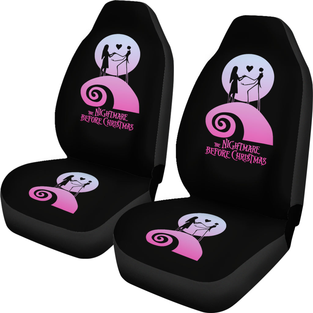 Nightmare Before Christmas Cartoon Car Seat Covers | Jack And Sally Silhouette On The Purple Hill Seat Covers Ci100602