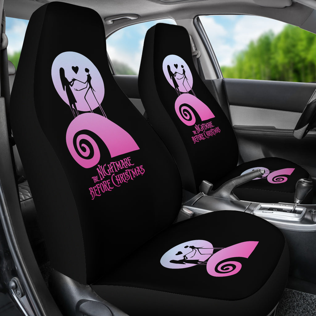 Nightmare Before Christmas Cartoon Car Seat Covers | Jack And Sally Silhouette On The Purple Hill Seat Covers Ci100602
