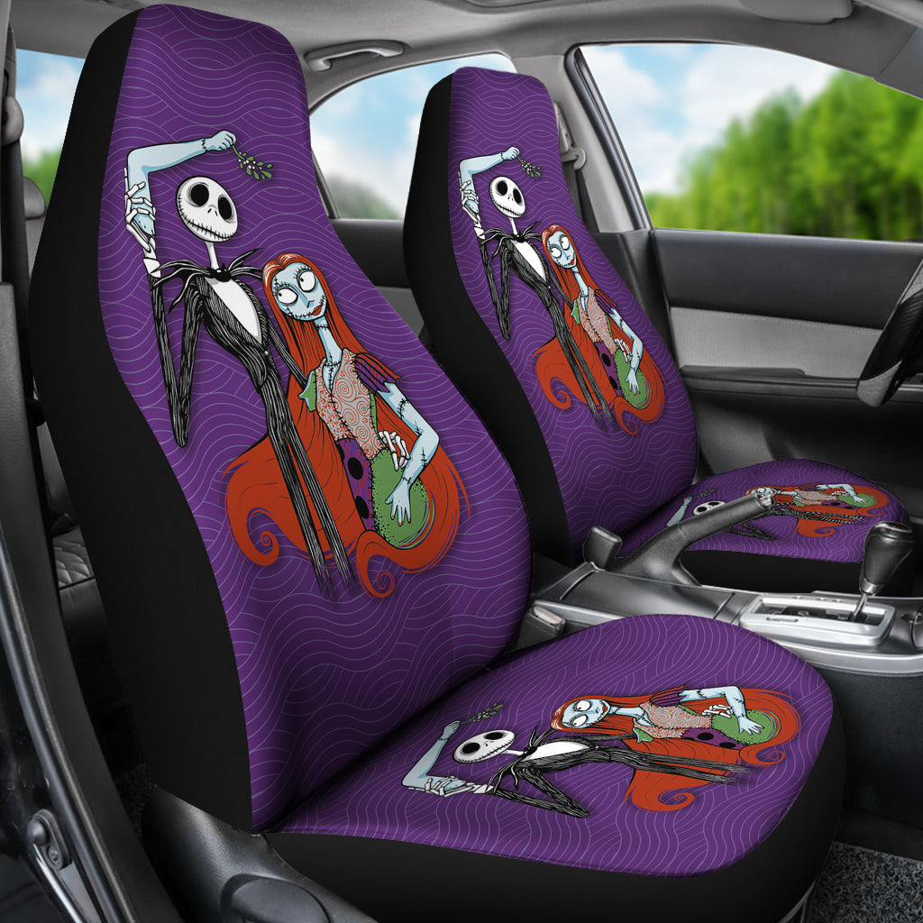 Nightmare Before Christmas Cartoon Car Seat Covers - Jack Holding Sally Hand Purple Wave Seat Covers Ci092703