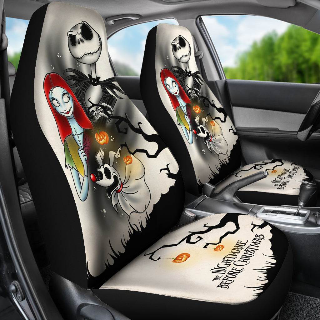 Nightmare Before Christmas Cartoon Car Seat Covers | Jack Sally And Zero Halloween Tree Silhouette Seat Covers Ci100504