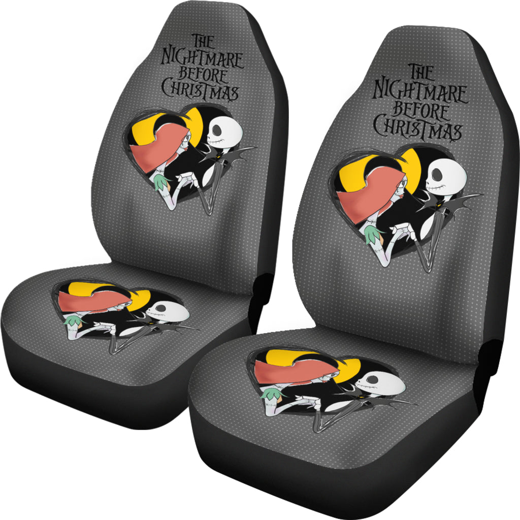 Nightmare Before Christmas Cartoon Car Seat Covers - Jack Skellington And Sally Black Heart Chibi Seat Covers Ci101501