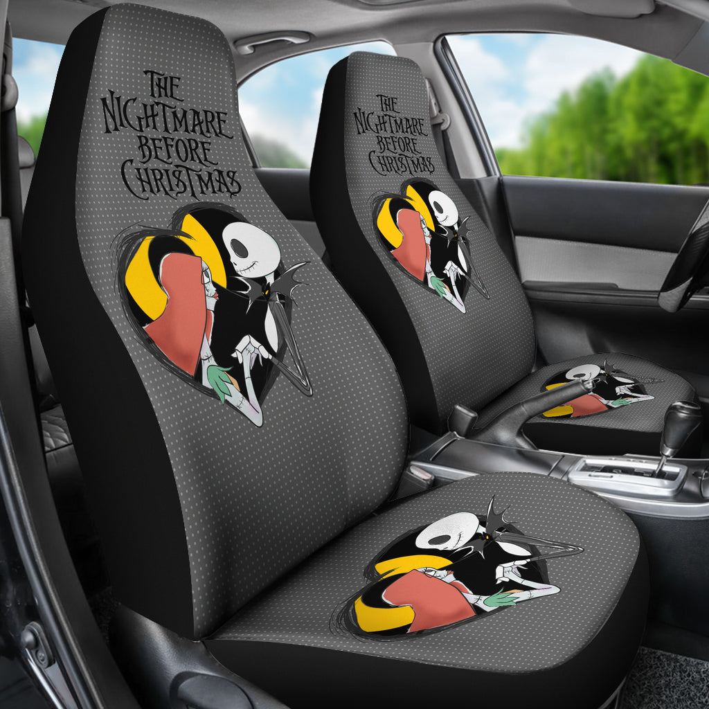 Nightmare Before Christmas Cartoon Car Seat Covers - Jack Skellington And Sally Black Heart Chibi Seat Covers Ci101501