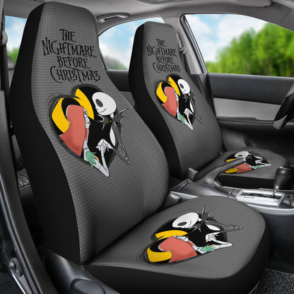 Nightmare Before Christmas Cartoon Car Seat Covers - Jack Skellington And Sally Black Heart Chibi Seat Covers Ci101501