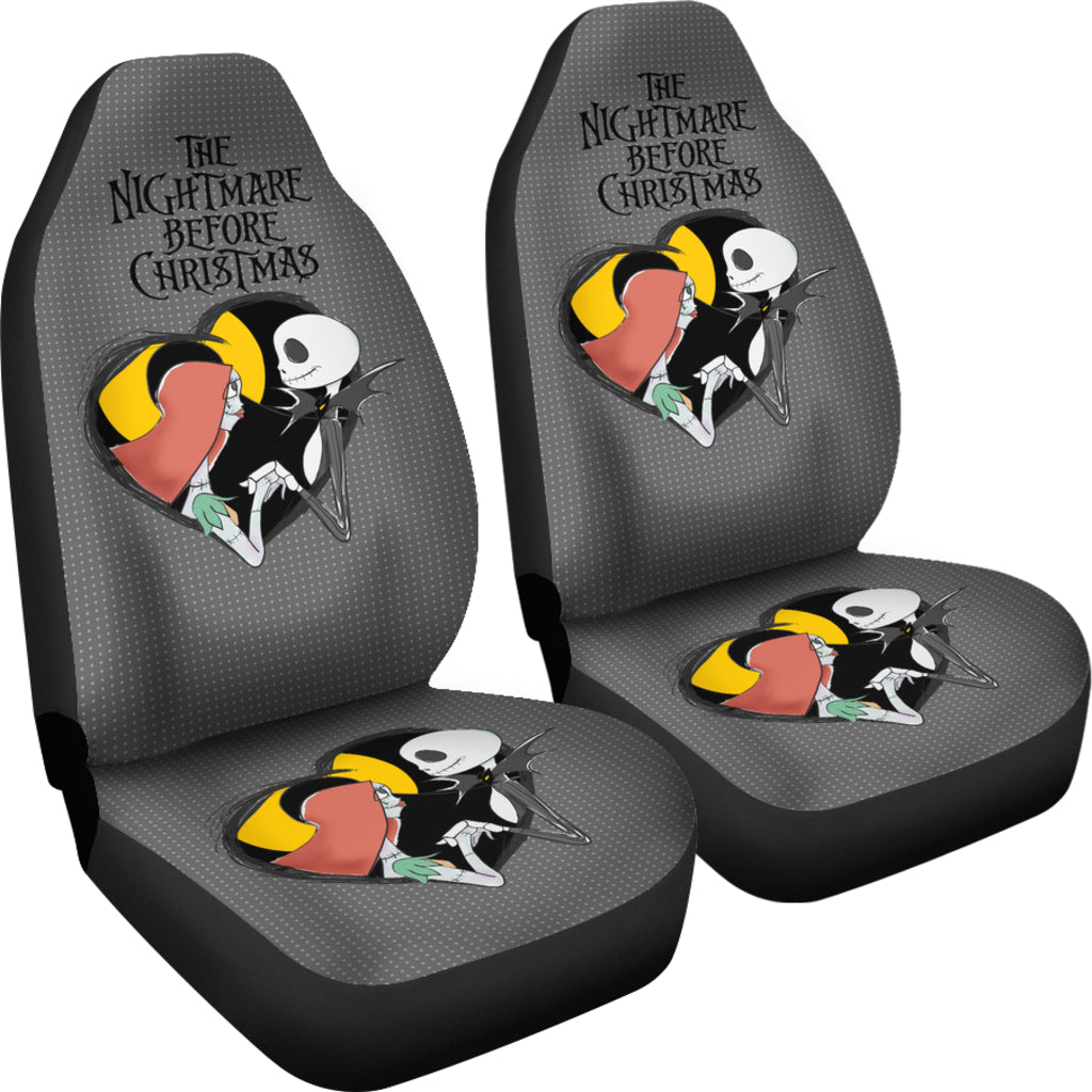 Nightmare Before Christmas Cartoon Car Seat Covers - Jack Skellington And Sally Black Heart Chibi Seat Covers Ci101501