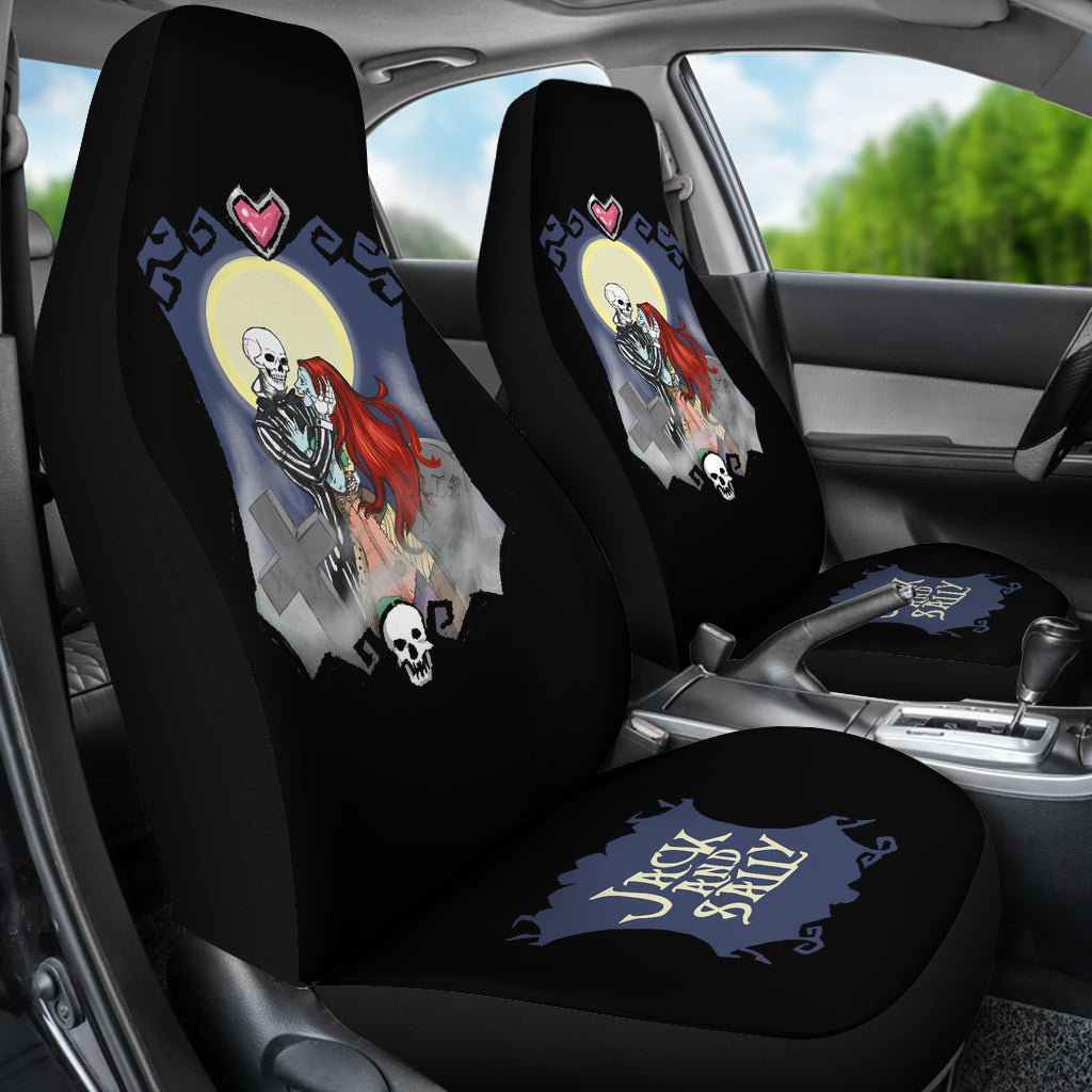 Nightmare Before Christmas Cartoon Car Seat Covers - Jack Skellington And Sally Gather Again Moonlight Seat Covers Ci101502