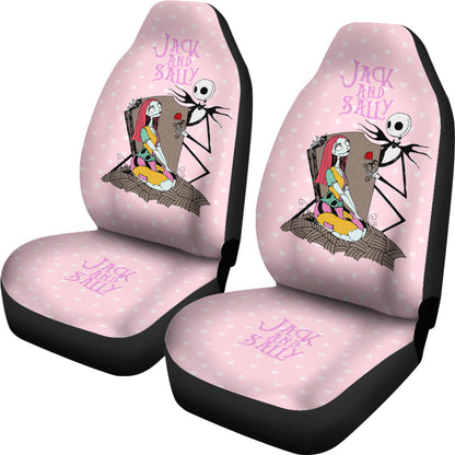 Nightmare Before Christmas Cartoon Car Seat Covers - Jack Skellington And Sally Heart Patterns Pink Seat Covers Ci101201