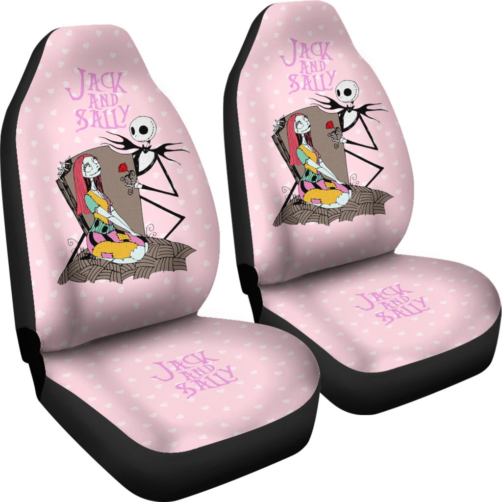 Nightmare Before Christmas Cartoon Car Seat Covers - Jack Skellington And Sally Heart Patterns Pink Seat Covers Ci101201