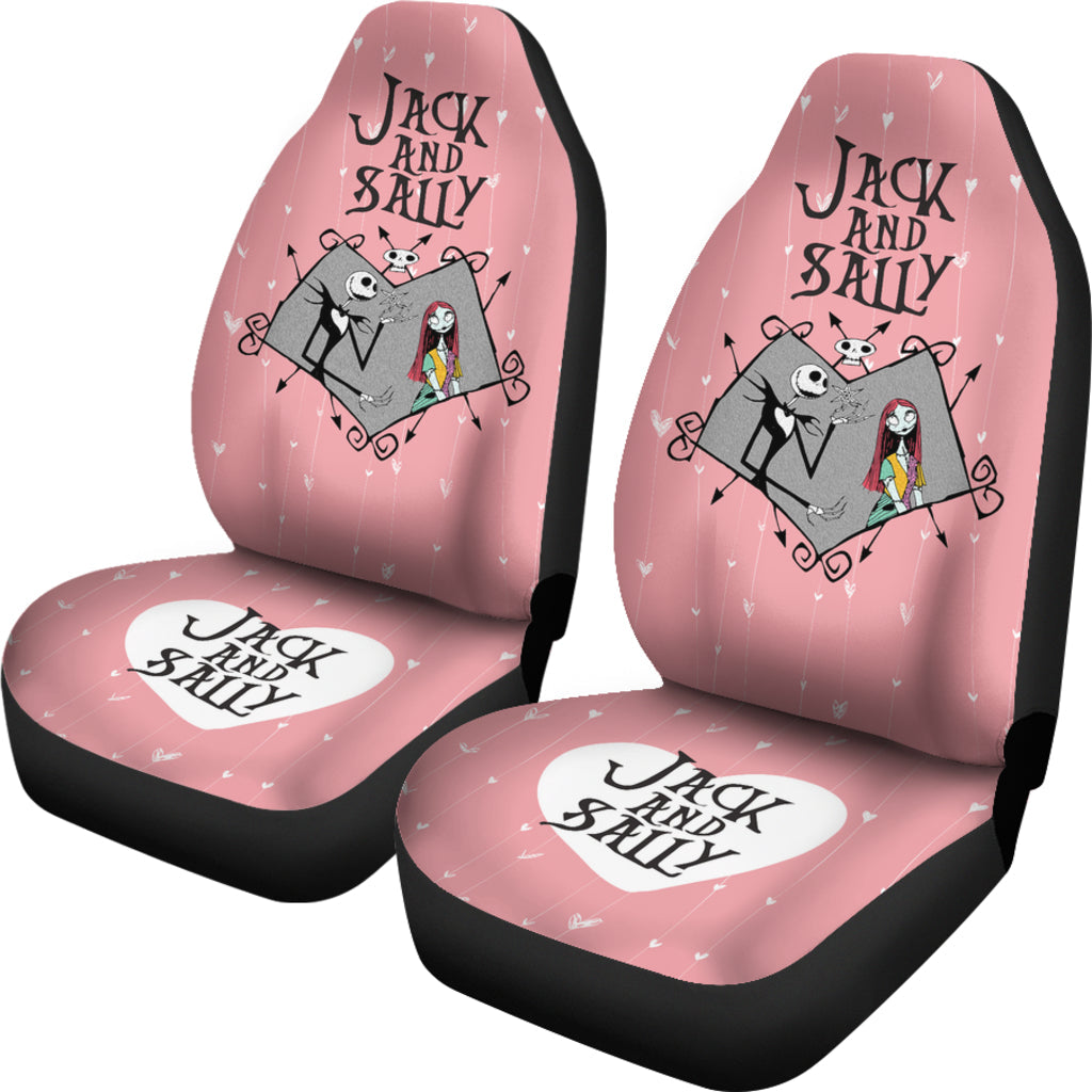 Nightmare Before Christmas Cartoon Car Seat Covers - Jack Skellington And Sally In Grey Heart Sweet Pink Seat Covers Ci101202