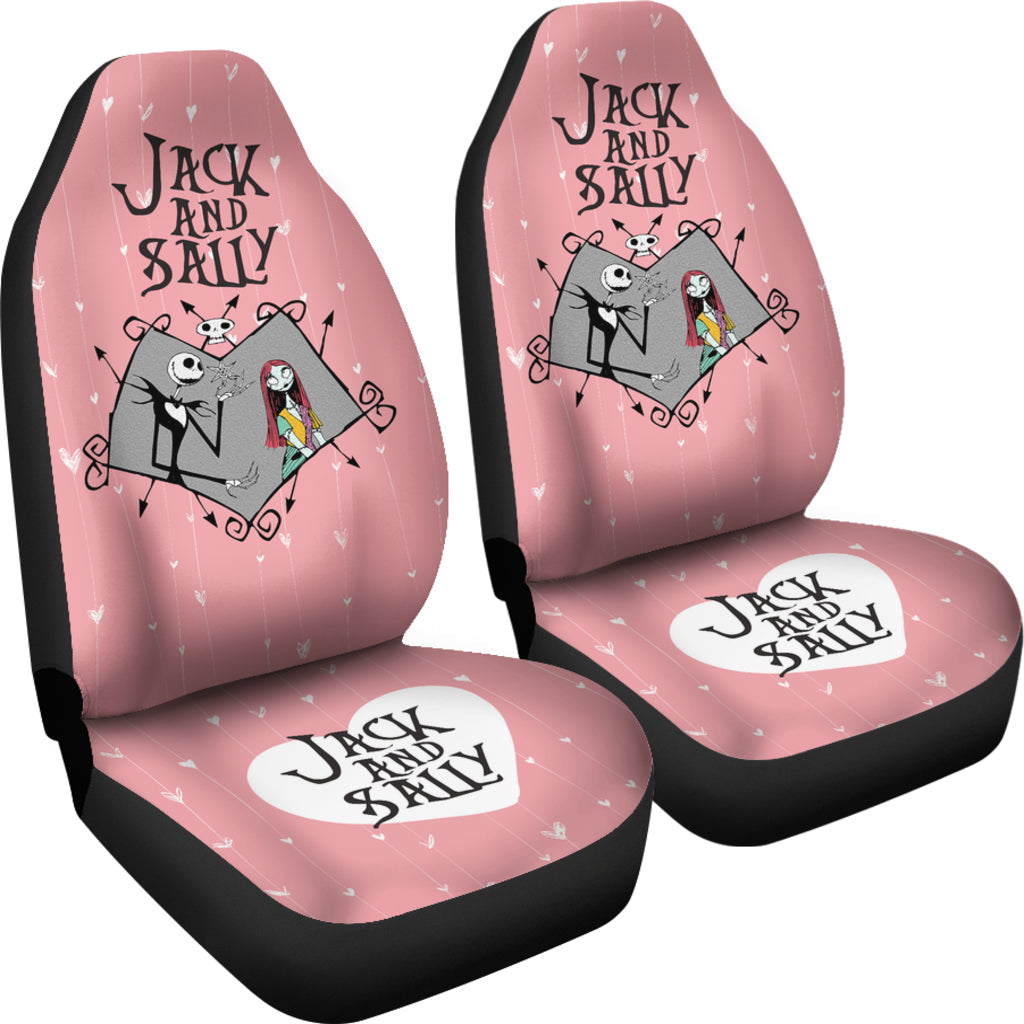 Nightmare Before Christmas Cartoon Car Seat Covers - Jack Skellington And Sally In Grey Heart Sweet Pink Seat Covers Ci101202