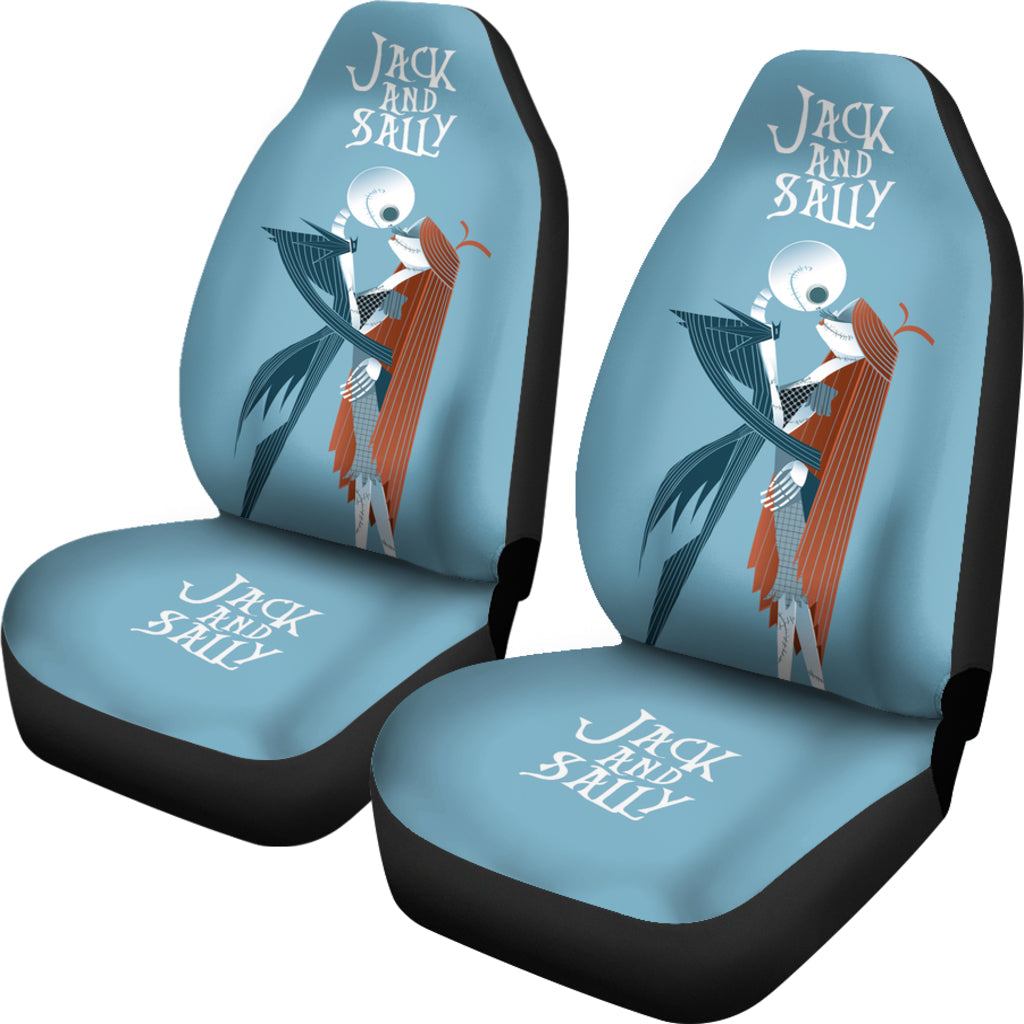 Nightmare Before Christmas Cartoon Car Seat Covers - Jack Skellington And Sally Kissing Retrowave Artwork Seat Covers Ci101102