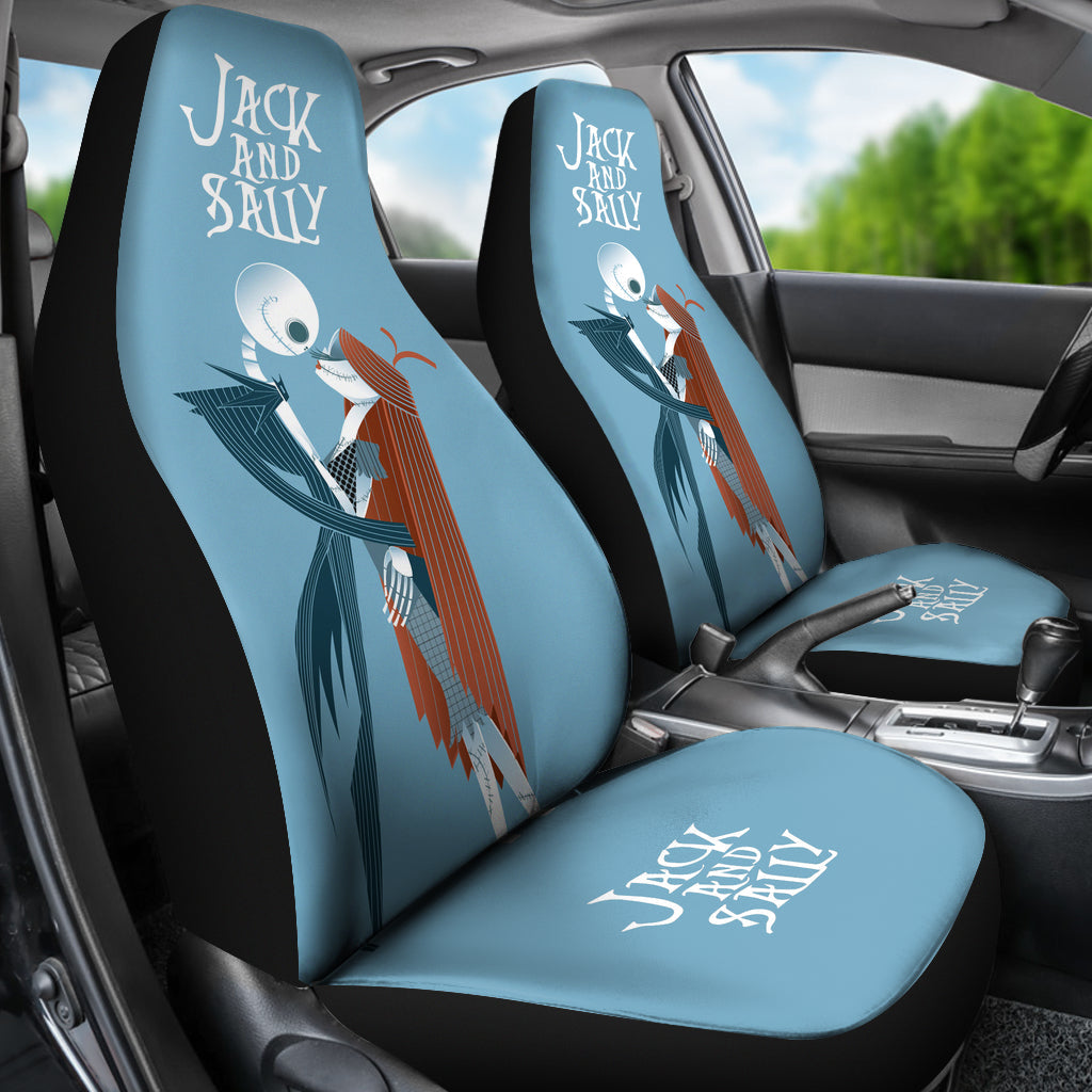 Nightmare Before Christmas Cartoon Car Seat Covers - Jack Skellington And Sally Kissing Retrowave Artwork Seat Covers Ci101102
