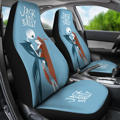 Nightmare Before Christmas Cartoon Car Seat Covers - Jack Skellington And Sally Kissing Retrowave Artwork Seat Covers Ci101102