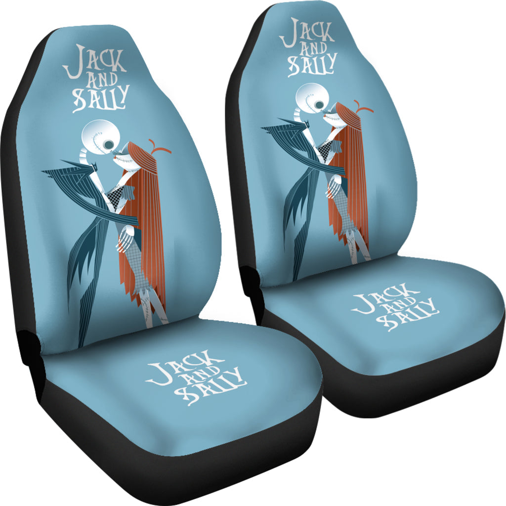 Nightmare Before Christmas Cartoon Car Seat Covers - Jack Skellington And Sally Kissing Retrowave Artwork Seat Covers Ci101102