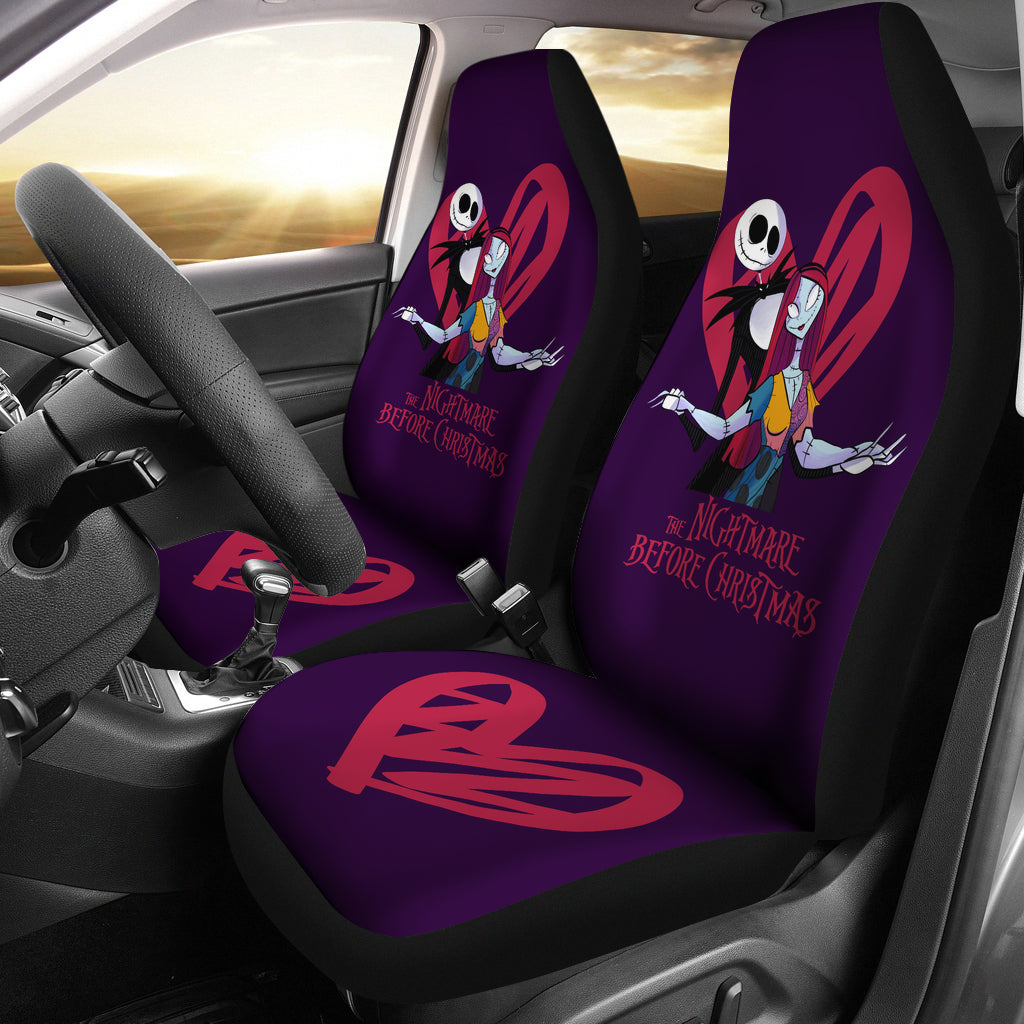Nightmare Before Christmas Cartoon Car Seat Covers - Jack Skellington And Sally Titanic Hug Red Heart Seat Covers Ci101402