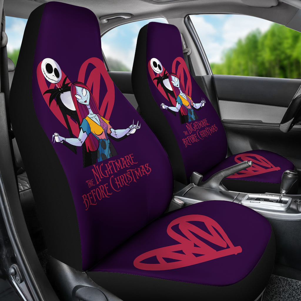 Nightmare Before Christmas Cartoon Car Seat Covers - Jack Skellington And Sally Titanic Hug Red Heart Seat Covers Ci101402