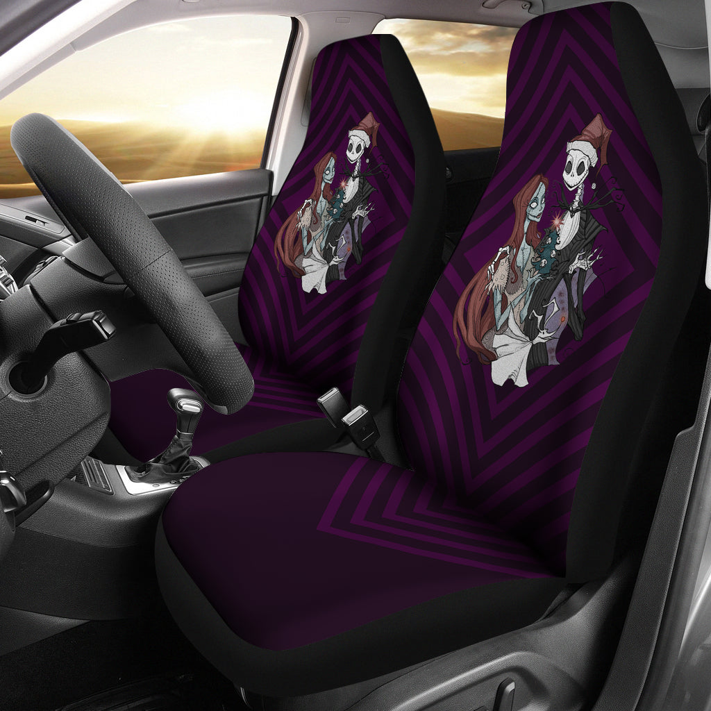 Nightmare Before Christmas Cartoon Car Seat Covers - Jack Skellington And Sally Xmas Night Seat Covers Ci101403