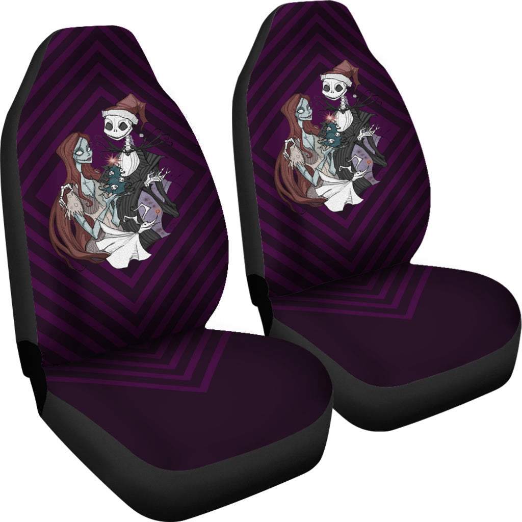 Nightmare Before Christmas Cartoon Car Seat Covers - Jack Skellington And Sally Xmas Night Seat Covers Ci101403