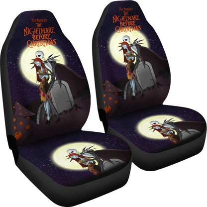 Nightmare Before Christmas Cartoon Car Seat Covers - Jack Skellington Hugging Sally On RIP Night Seat Covers Ci092804