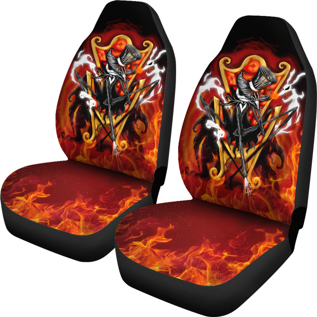 Nightmare Before Christmas Cartoon Car Seat Covers - Jack Skellington On Throne With Zero Dog And Fire Seat Covers Ci100805