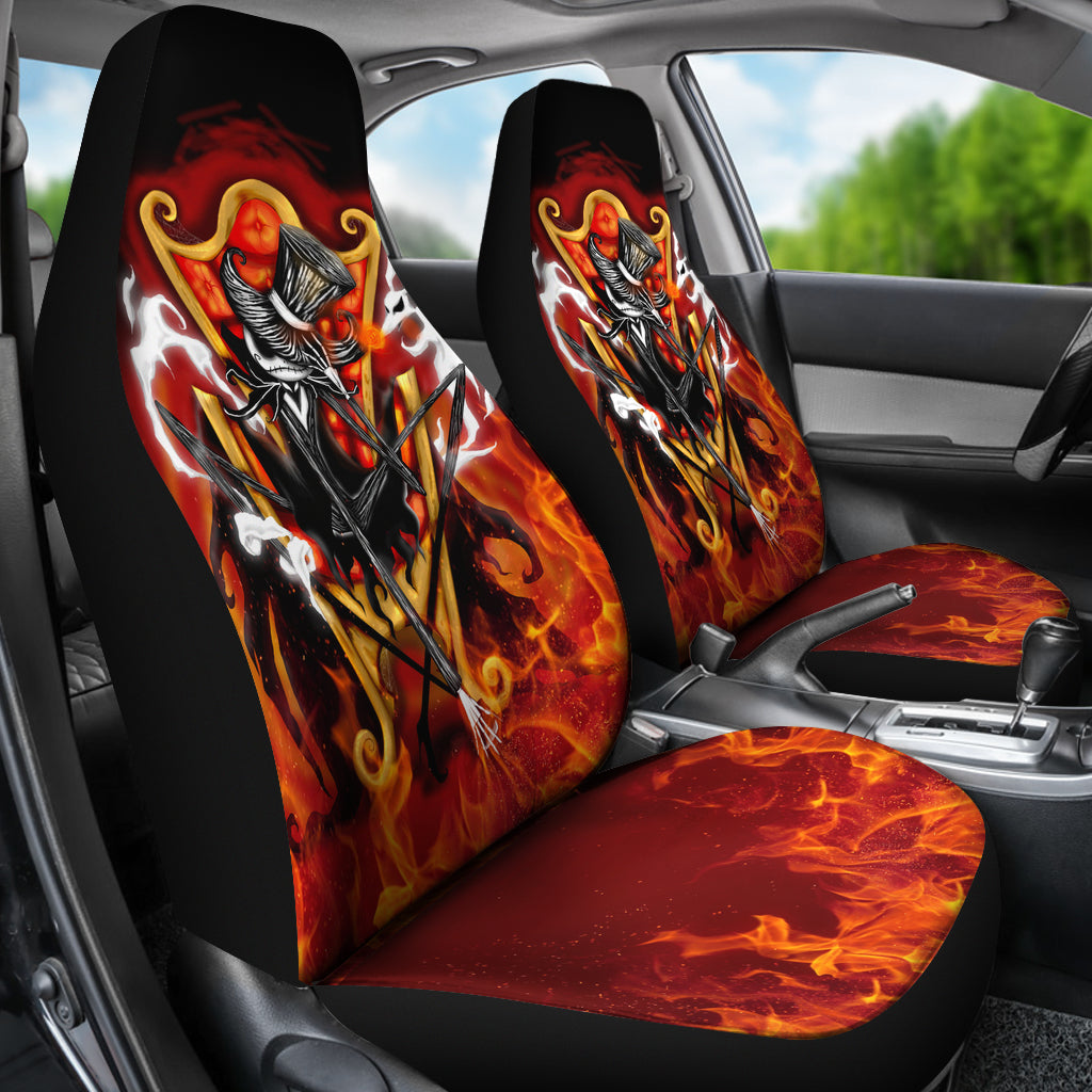 Nightmare Before Christmas Cartoon Car Seat Covers - Jack Skellington On Throne With Zero Dog And Fire Seat Covers Ci100805