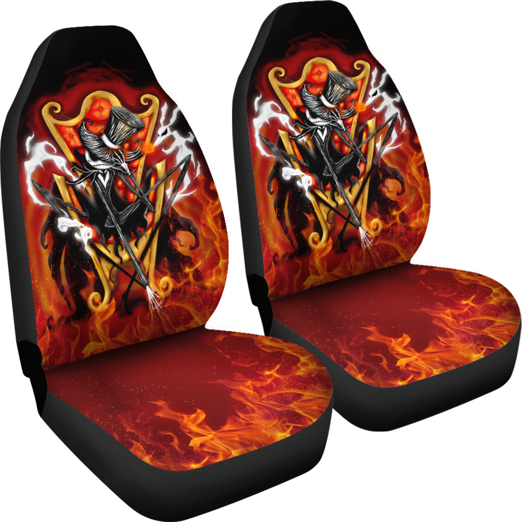 Nightmare Before Christmas Cartoon Car Seat Covers - Jack Skellington On Throne With Zero Dog And Fire Seat Covers Ci100805
