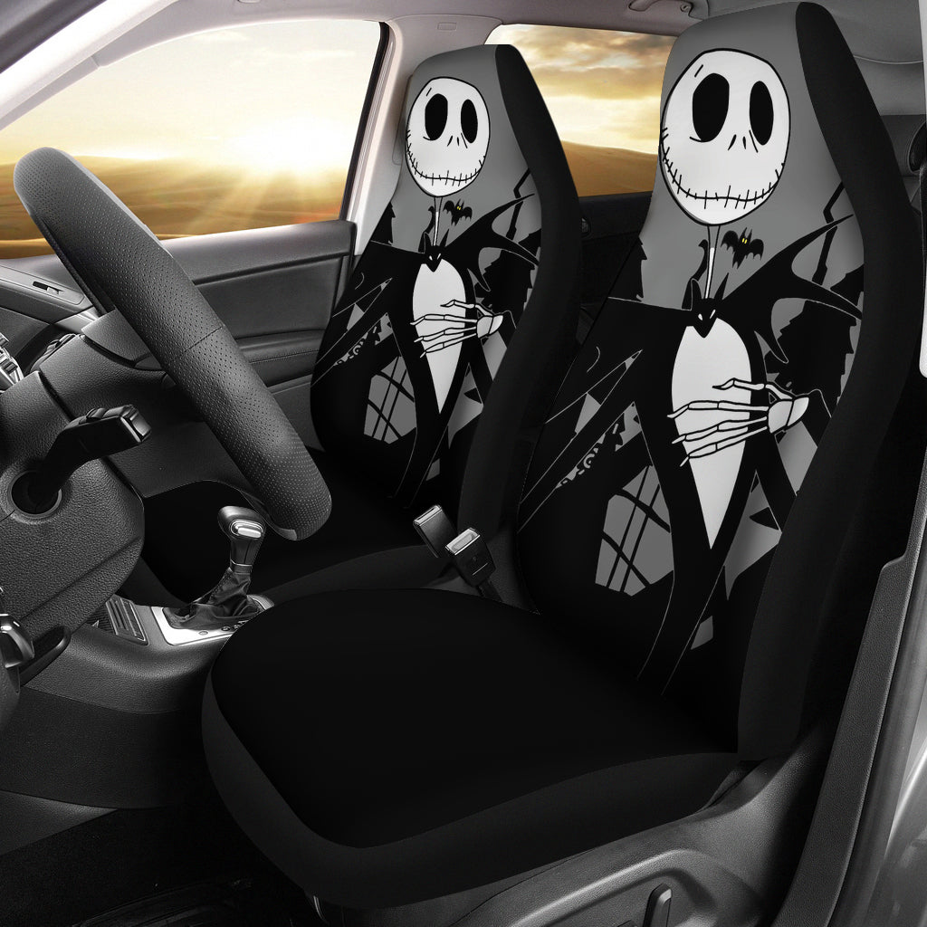 Nightmare Before Christmas Cartoon Car Seat Covers | Jack Skellington Portrait Black Grey Seat Covers Ci092403