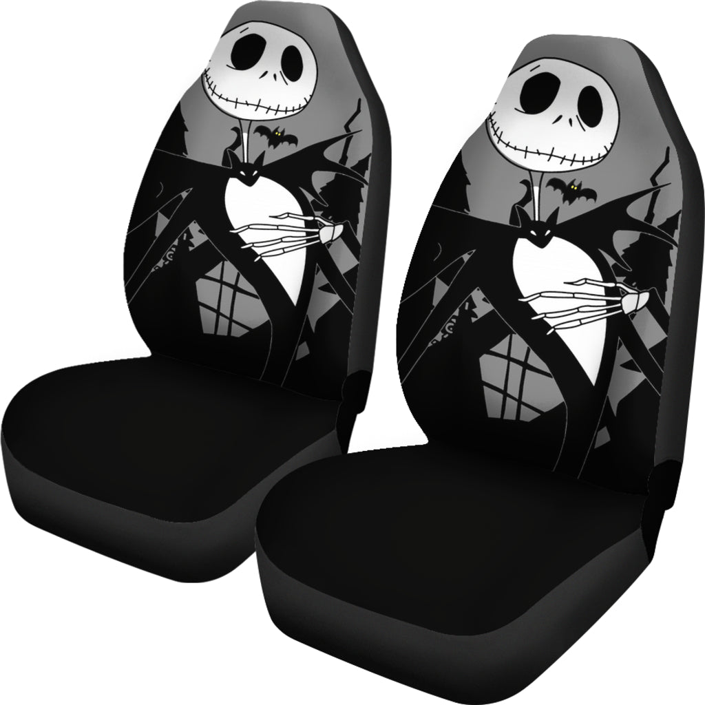 Nightmare Before Christmas Cartoon Car Seat Covers | Jack Skellington Portrait Black Grey Seat Covers Ci092403