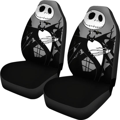 Nightmare Before Christmas Cartoon Car Seat Covers | Jack Skellington Portrait Black Grey Seat Covers Ci092403