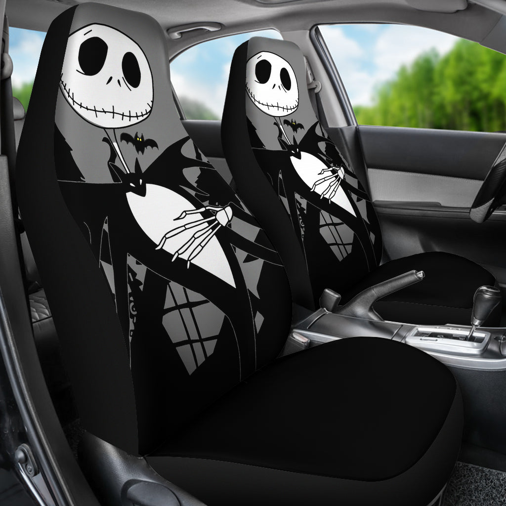 Nightmare Before Christmas Cartoon Car Seat Covers | Jack Skellington Portrait Black Grey Seat Covers Ci092403
