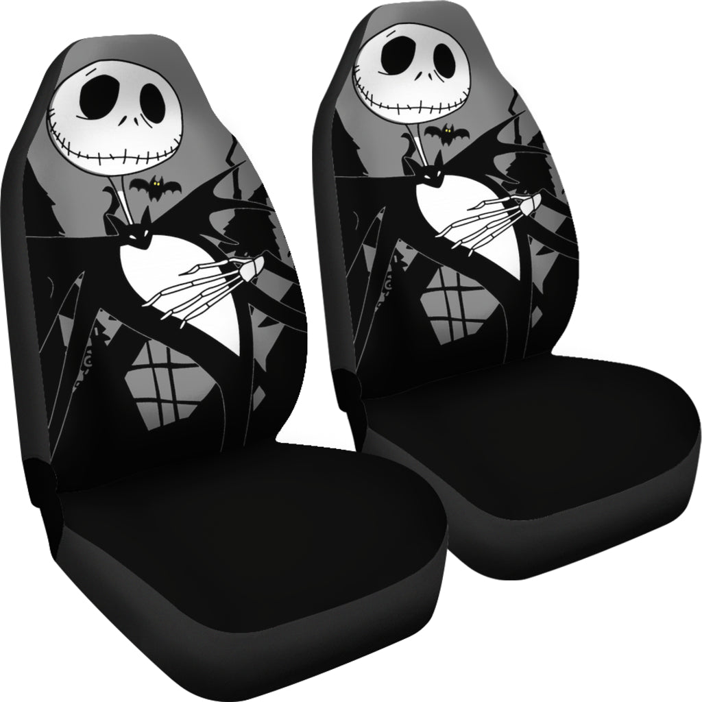 Nightmare Before Christmas Cartoon Car Seat Covers | Jack Skellington Portrait Black Grey Seat Covers Ci092403