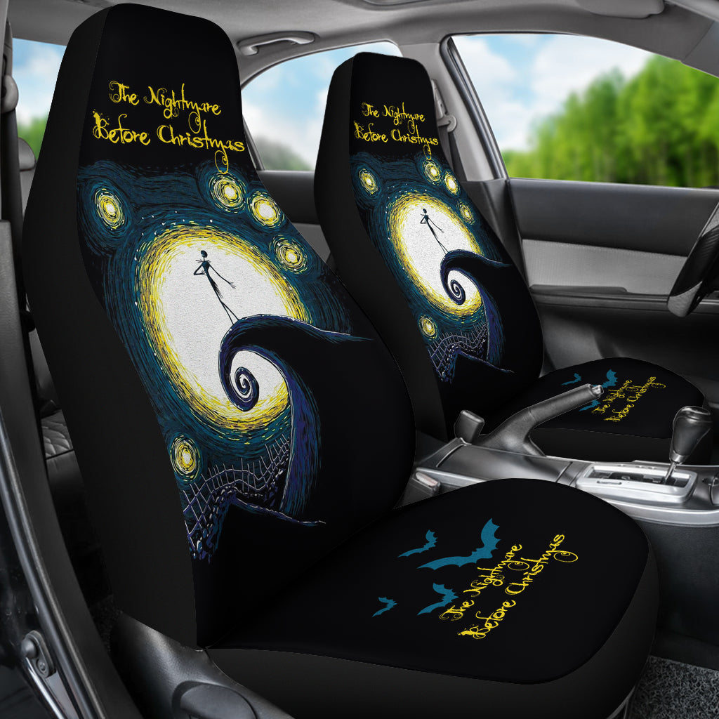 Nightmare Before Christmas Cartoon Car Seat Covers | Jack Skellington Singing On The Hill Moon Seat Covers Ci092504
