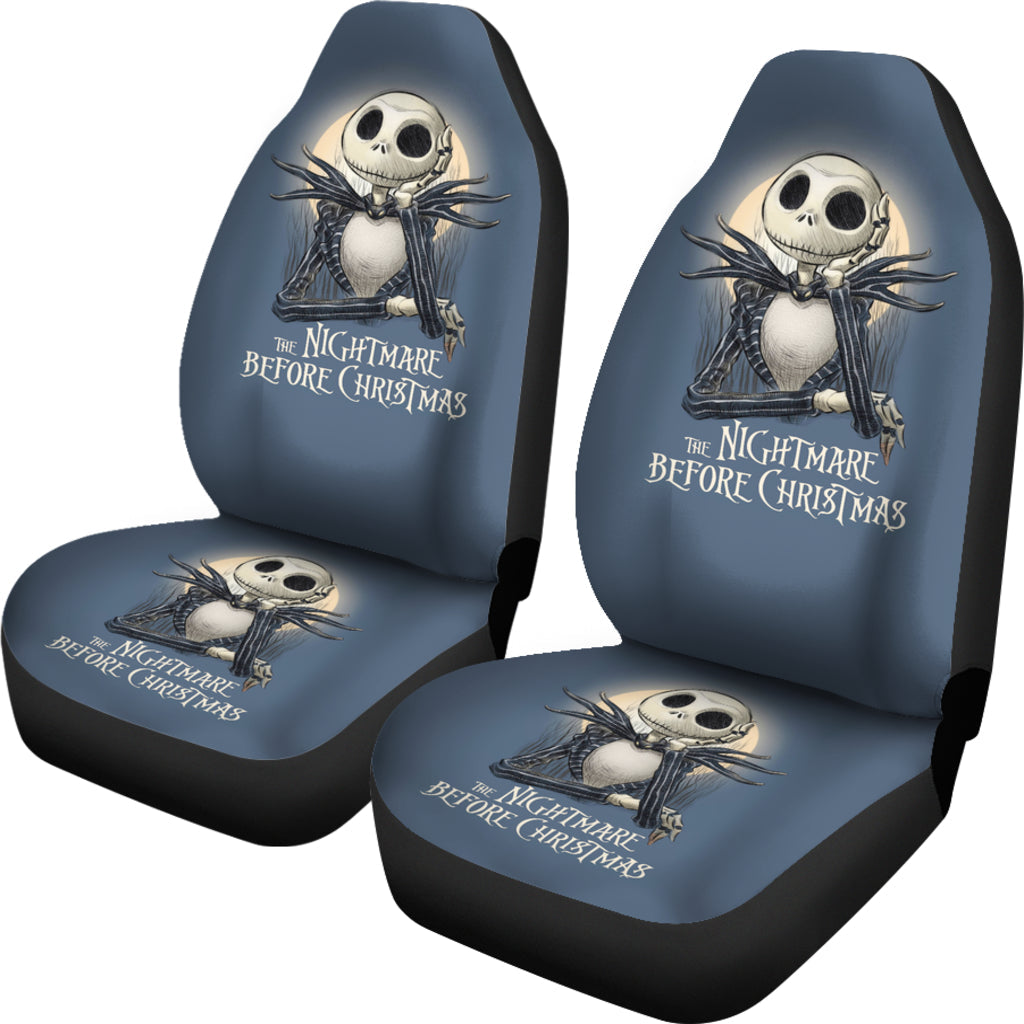 Nightmare Before Christmas Cartoon Car Seat Covers - Jack Skellington Thinking Light Yellow Moon Seat Covers Ci101205
