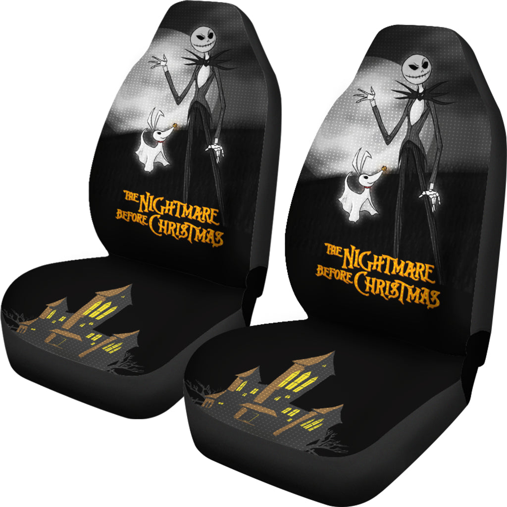Nightmare Before Christmas Cartoon Car Seat Covers - Jack Skellington With Zero Dog Castle On Hill Seat Covers Ci092903