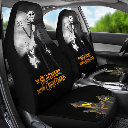 Nightmare Before Christmas Cartoon Car Seat Covers - Jack Skellington With Zero Dog Castle On Hill Seat Covers Ci092903