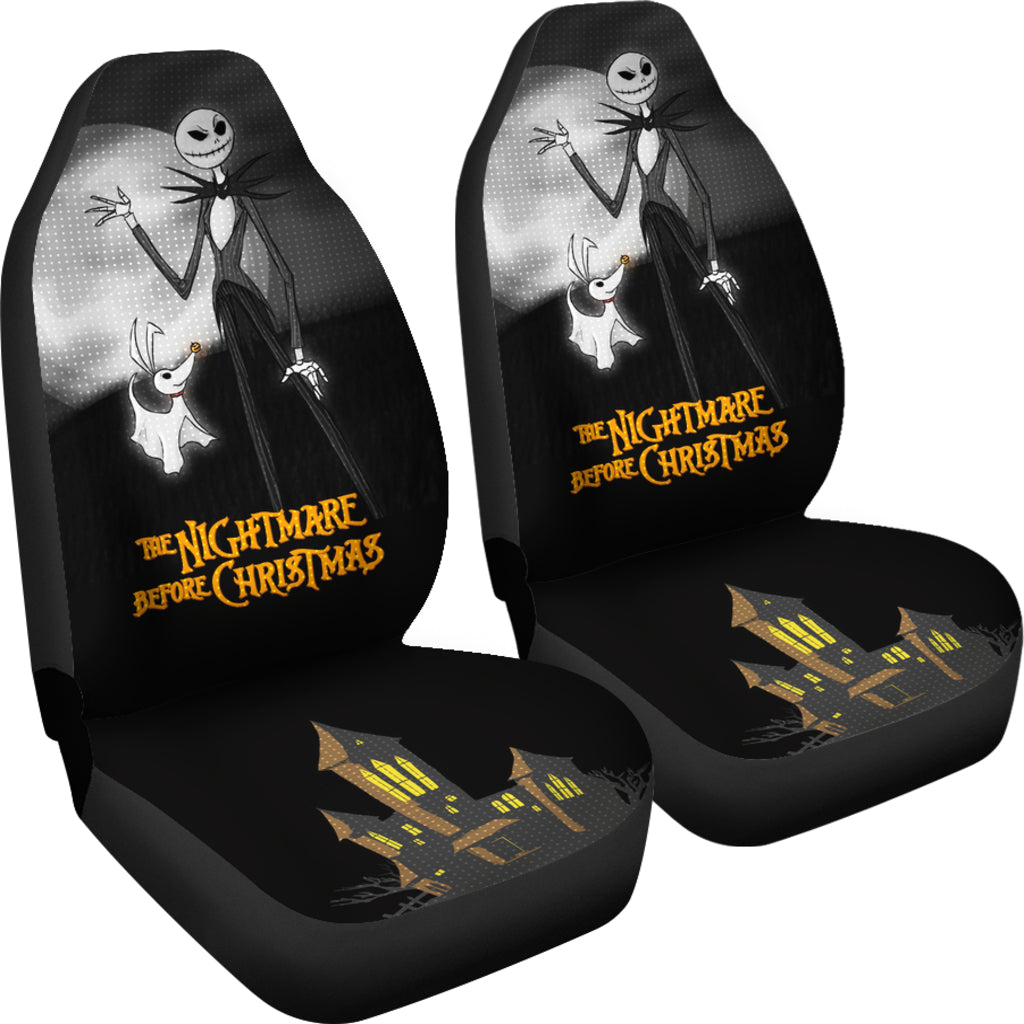Nightmare Before Christmas Cartoon Car Seat Covers - Jack Skellington With Zero Dog Castle On Hill Seat Covers Ci092903