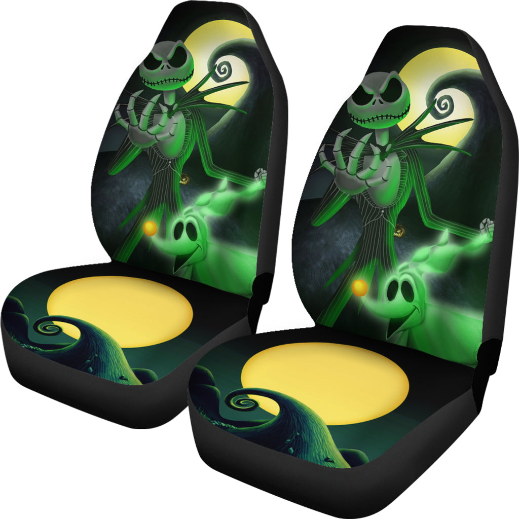 Nightmare Before Christmas Cartoon Car Seat Covers - Jack Skellington With Zero Dog Moon And The Hill Seat Covers Ci092704