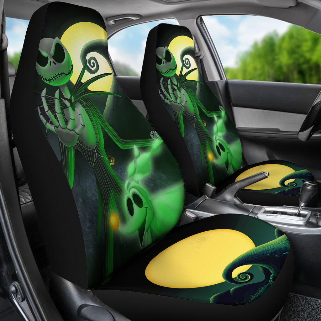 Nightmare Before Christmas Cartoon Car Seat Covers - Jack Skellington With Zero Dog Moon And The Hill Seat Covers Ci092704