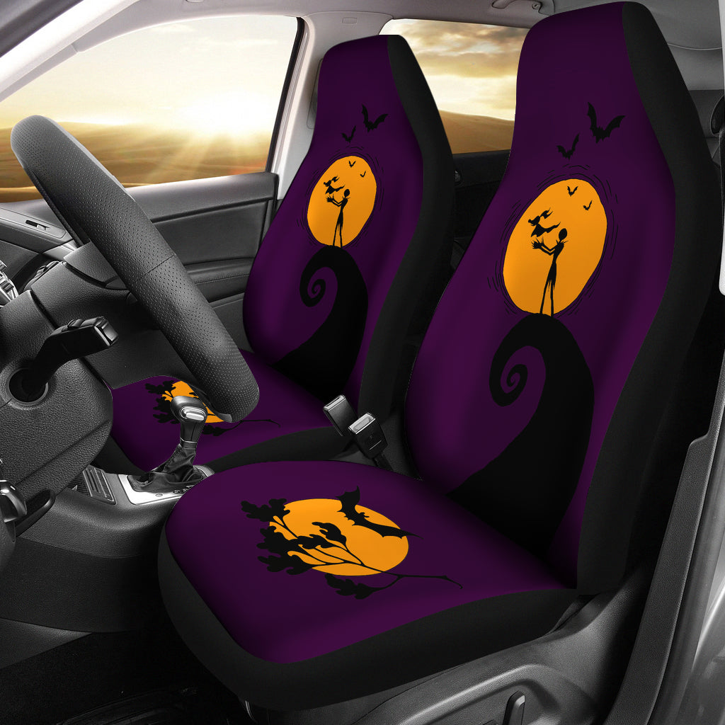 Nightmare Before Christmas Cartoon Car Seat Covers - Jack Skellington With Zero Dog On Moon Silhouette Seat Covers Ci092904