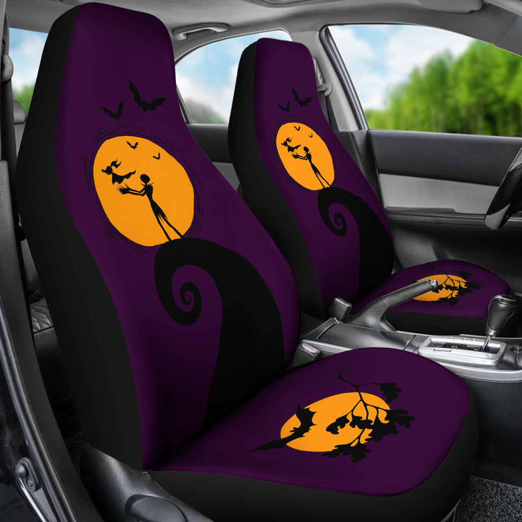Nightmare Before Christmas Cartoon Car Seat Covers - Jack Skellington With Zero Dog On Moon Silhouette Seat Covers Ci092904