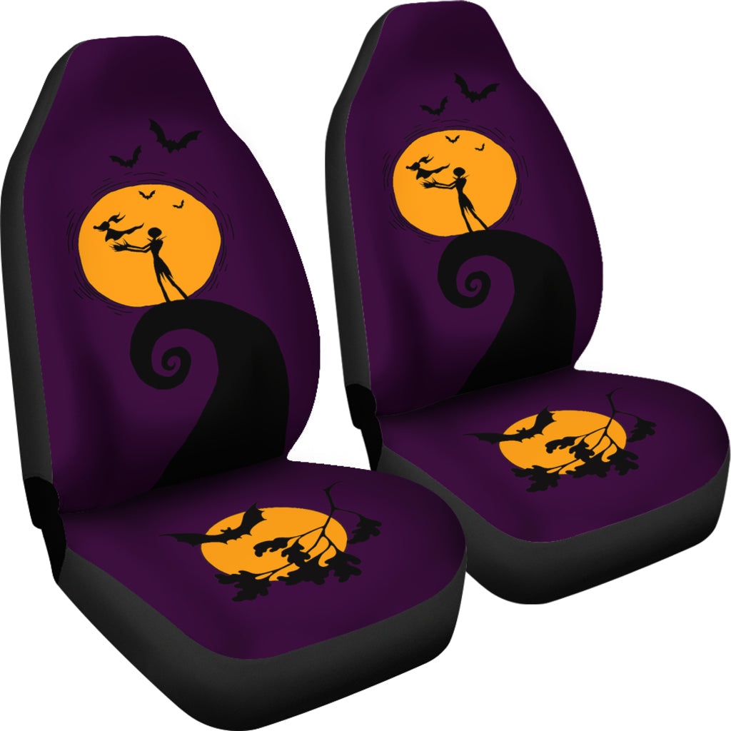 Nightmare Before Christmas Cartoon Car Seat Covers - Jack Skellington With Zero Dog On Moon Silhouette Seat Covers Ci092904