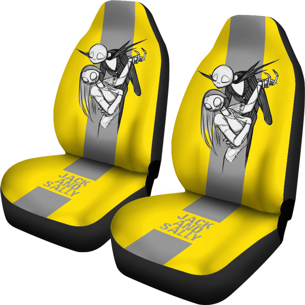 Nightmare Before Christmas Cartoon Car Seat Covers - Minimalist Jack Skellington And Sally Yellow Grey Seat Covers Ci100905